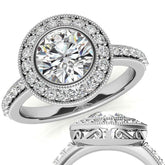Round Halo Bezel Antique Moissanite Engagement Ring
