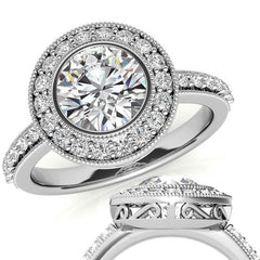 Round Halo Bezel Antique Moissanite Engagement Ring