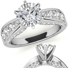 Channel Set Princess and Round Moissanite Engagement Ring Setting 2.0ct