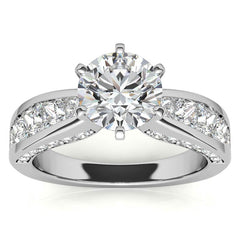 Channel Set Princess and Round Moissanite Engagement Ring Setting 2.0ct