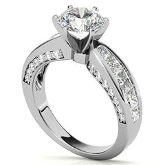 Channel Set Princess and Round Moissanite Engagement Ring Setting 2.0ct