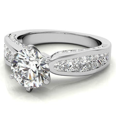 Channel Set Princess and Round Moissanite Engagement Ring Setting 2.0ct