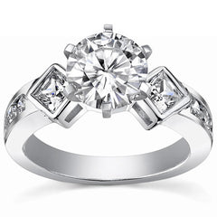Square & Round Brilliant Moissanite Engagement Ring Setting 0.92ct