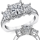 Princess 3-Stone Moissanite Engagement Ring with Euro Shank