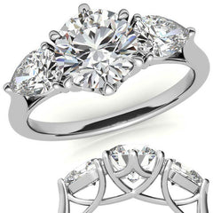 Round and Pear 3-Stone Trellis Moissanite Engagement Ring