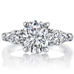 Oval and Pear 3-Stone Trellis Moissanite Engagement Ring