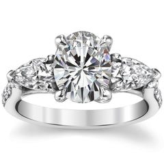 Oval and Pear 3-Stone Trellis Moissanite Engagement Ring