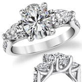 Oval and Pear 3-Stone Trellis Moissanite Engagement Ring