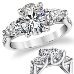 Oval and Pear 3-Stone Trellis Moissanite Engagement Ring