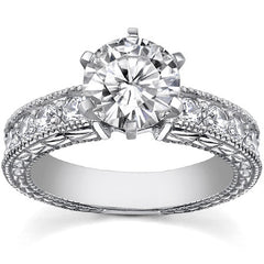 Round Antique Moissanite Engagement Ring Setting 0.6ct