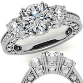 Three-stone Antique Round Brilliant Moissanite Engagement Ring