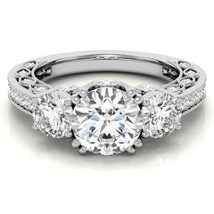 Three-stone Antique Round Brilliant Moissanite Engagement Ring