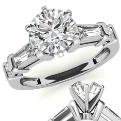Round & Baguette Moissanite Engagement Ring Setting 0.5ct