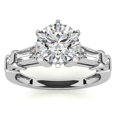Round & Baguette Moissanite Engagement Ring Setting 0.5ct