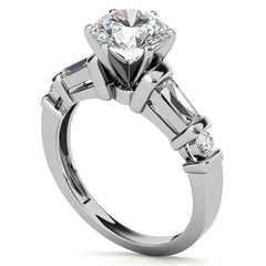Round & Baguette Moissanite Engagement Ring Setting 0.5ct
