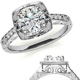 Antique Scroll Halo Moissanite Engagement Ring