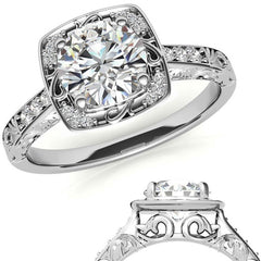 Antique Scroll Halo Moissanite Engagement Ring