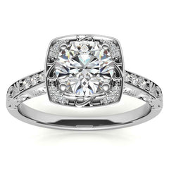 Antique Scroll Halo Moissanite Engagement Ring