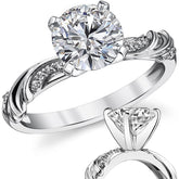 Round Brilliant Moissanite Floral Accent Engagement Ring