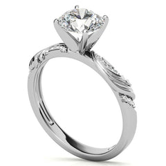 Round Brilliant Moissanite Floral Accent Engagement Ring