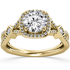 Round Halo Split Shank Moissanite Engagement Ring