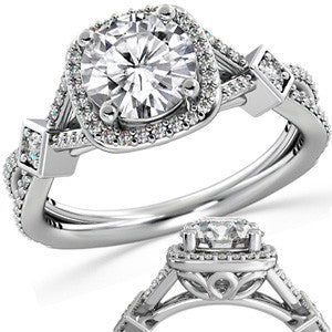Round Halo Split Shank Moissanite Engagement Ring