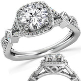 Round Halo Split Shank Moissanite Engagement Ring