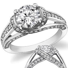 Criss-Cross Round Brilliant Moissanite Engagement Ring