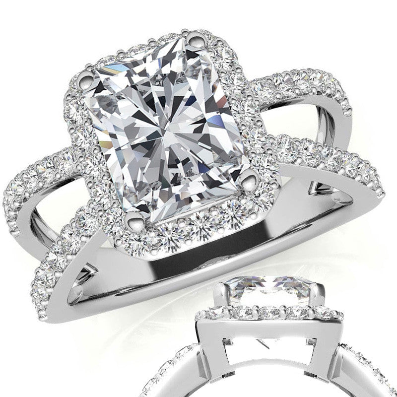 Radiant/Emerald Halo Split Shank Moissanite Engagement Ring