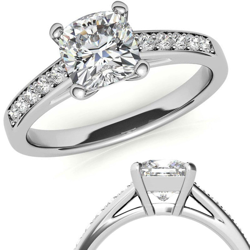 Cushion Cathedral Moissanite Engagement Ring