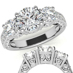 Antique Round Three-Stone Moissanite Engagement Ring