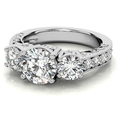 Antique Round Three-Stone Moissanite Engagement Ring