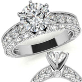 Round Brilliant Moissanite Antique Engagement Ring Setting, 2.6ct