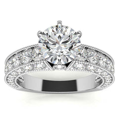 Round Brilliant Moissanite Antique Engagement Ring Setting, 2.6ct