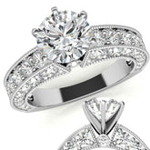 Round Brilliant Moissanite Antique Engagement Ring Setting, 1.7ct
