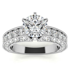Round Brilliant Moissanite Antique Engagement Ring Setting, 1.7ct