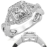 Designer Inspired Princess Halo Moissanite Engagement Ring