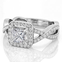 Designer Inspired Princess Halo Moissanite Engagement Ring
