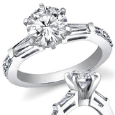 Baguette / Round Brilliant Moissanite Engagement Ring with Milgrain Accents