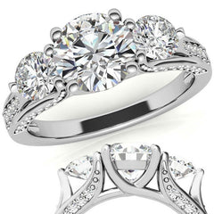 Unique Three-Stone Trellis Moissanite Engagement