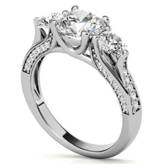 Unique Three-Stone Trellis Moissanite Engagement