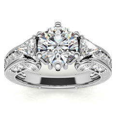 Round and Trillion Antique Moissanite Engagement Ring
