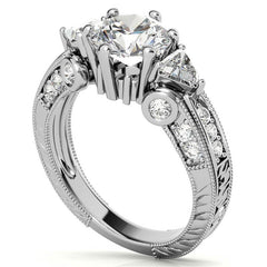 Round and Trillion Antique Moissanite Engagement Ring