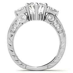 Round and Trillion Antique Moissanite Engagement Ring