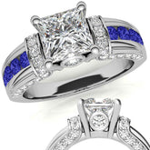 Princess Moiss and Sapphire/Ruby Moissanite Engagement Ring