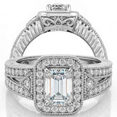 Radiant/Emerald Halo Antique Moissanite Engagement Ring