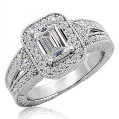 Radiant/Emerald Halo Antique Moissanite Engagement Ring