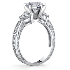 Moissanite with Heart Side Stones Engagement Ring Setting, 1.0ct