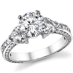 Moissanite with Heart Side Stones Engagement Ring Setting, 1.0ct