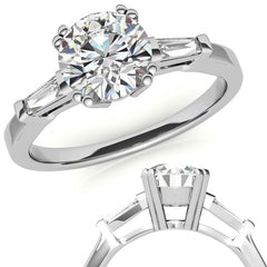 Round with Tapered Baguette Moissanite Engagement Ring